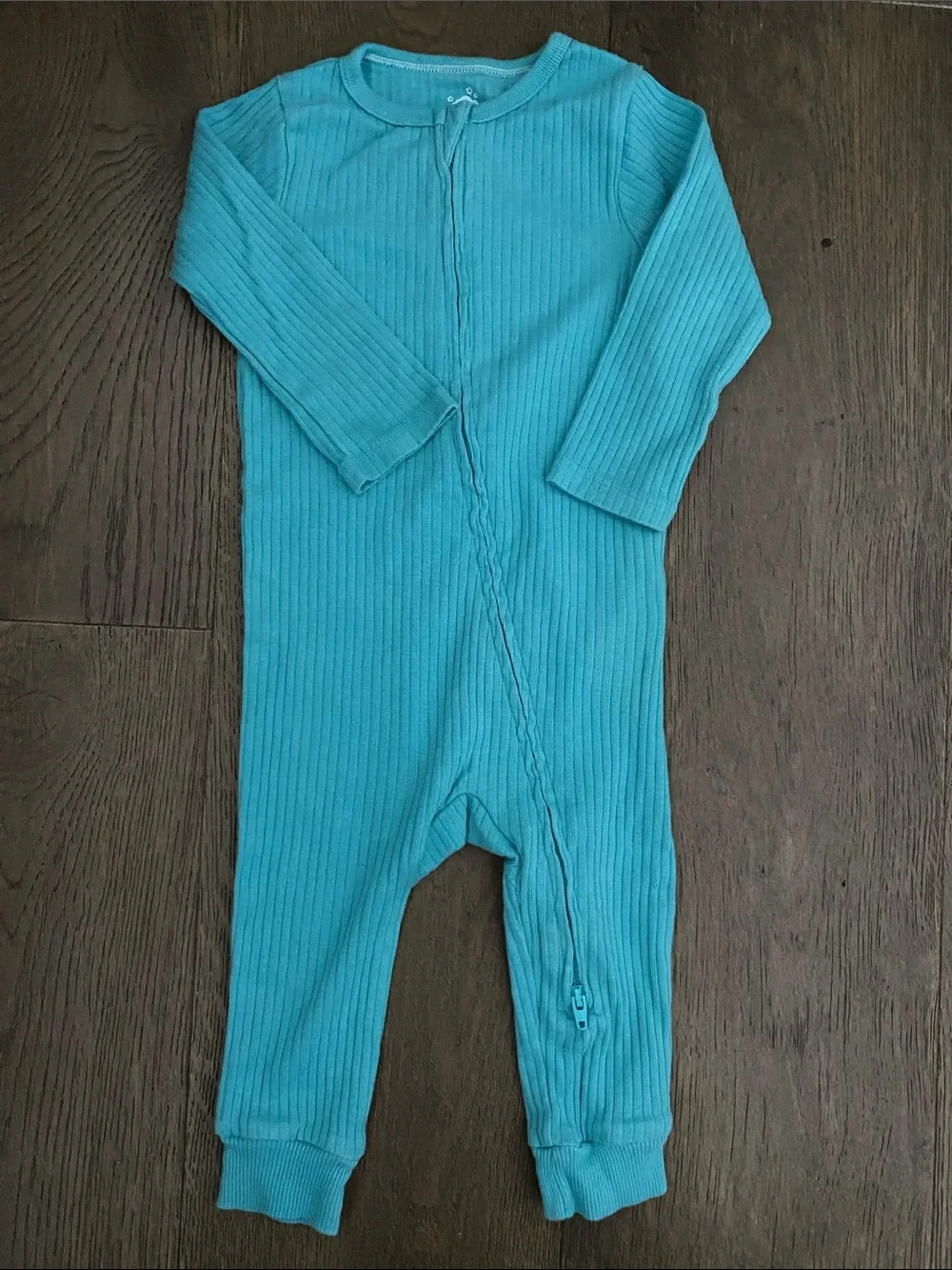 cloud island Ribbed One-Piece Zipper Bodysuit - Aqua Blue